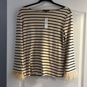 J Crew Feather-trim long-sleeve shirt in stripe Size Small